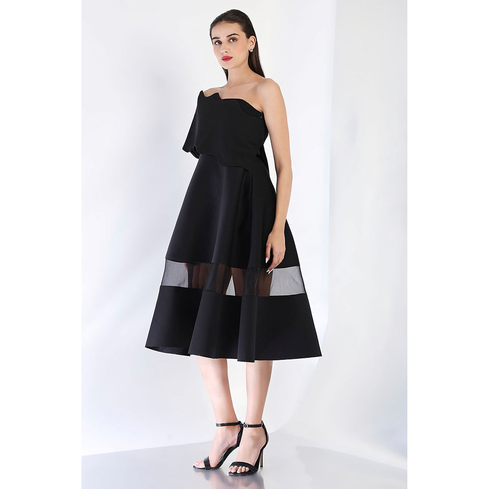 Ozeqo Black Solid Fit and Flare Dress and Wrap