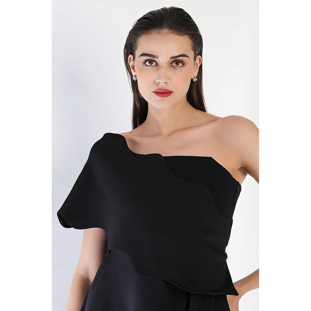 Ozeqo Black Solid Fit and Flare Dress and Wrap