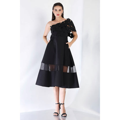 Ozeqo Black Fit and Flare Dress and Wrap