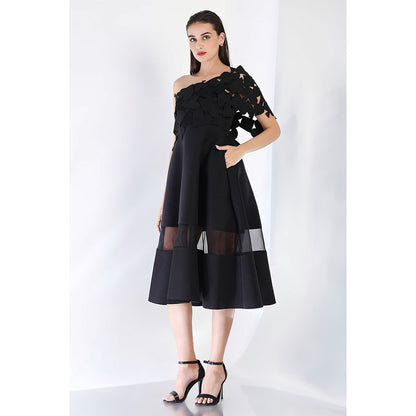 Ozeqo Black Fit and Flare Dress and Wrap