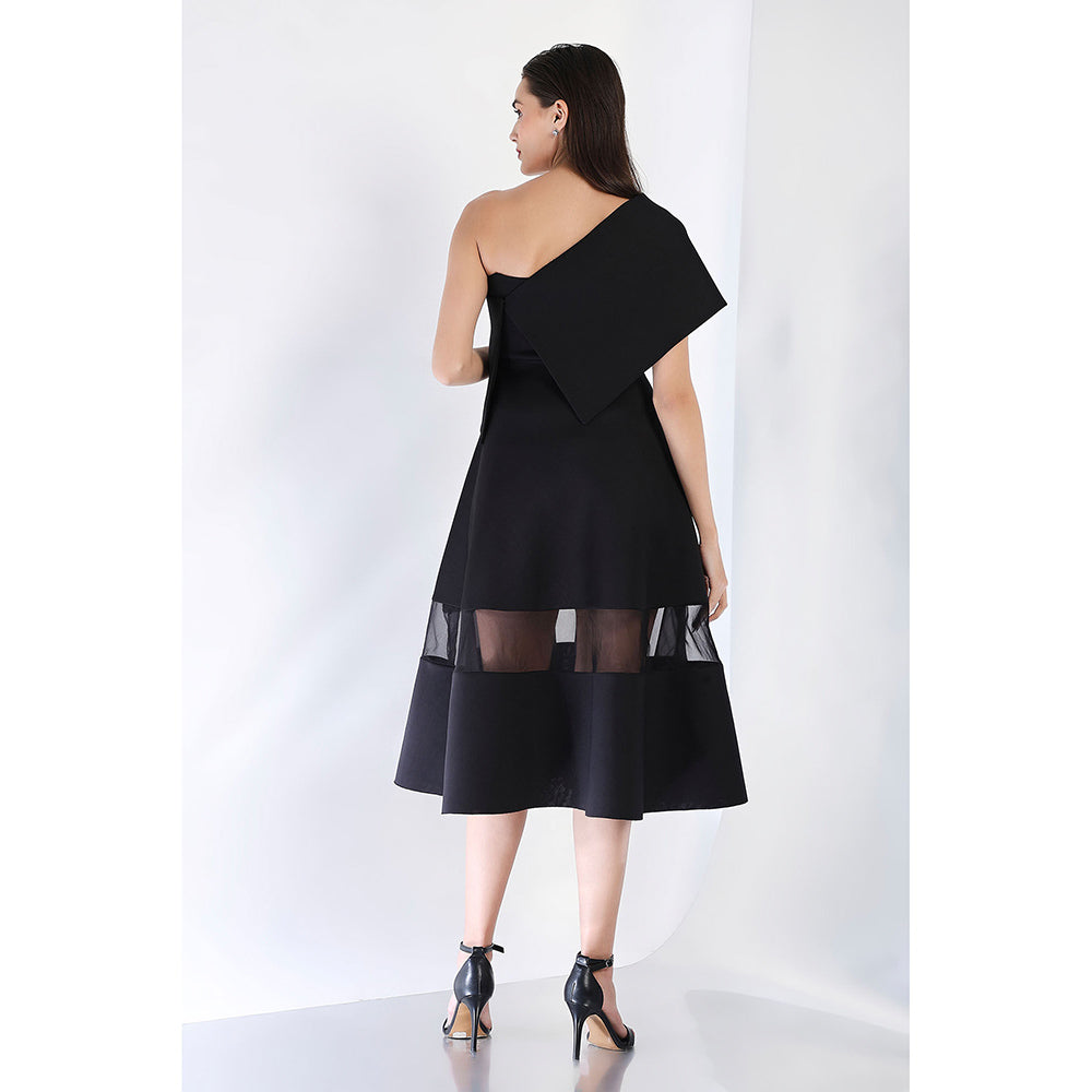 Ozeqo Black Fit and Flare Embellished Dress and Wrap