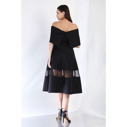 Ozeqo Black Fit and Flare Embellished Dress and Wrap