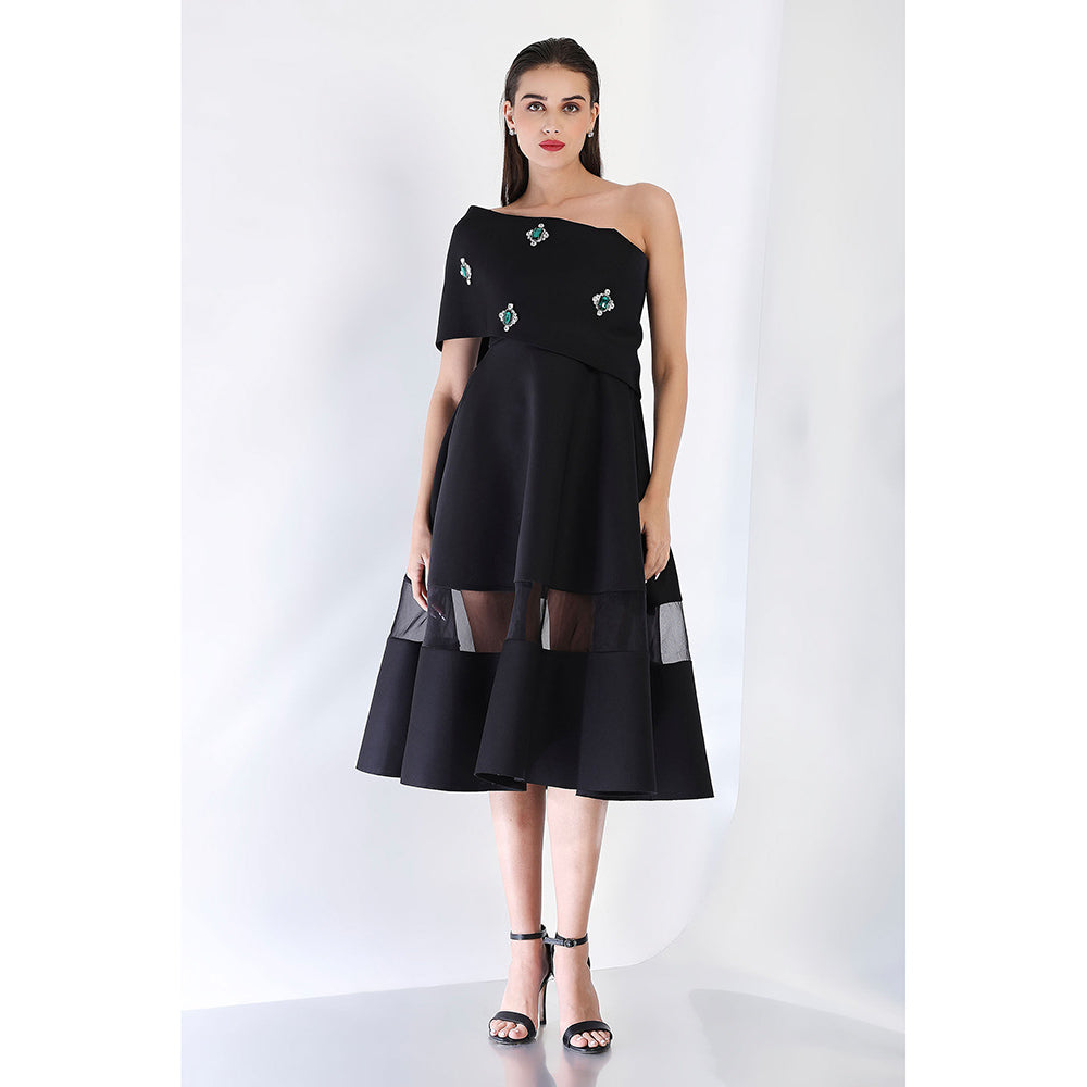 Ozeqo Black Fit and Flare Embellished Dress and Wrap
