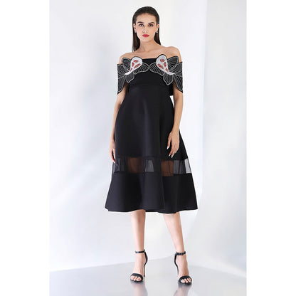 Ozeqo Black Fit and Flare Embroidered Dress and Wrap