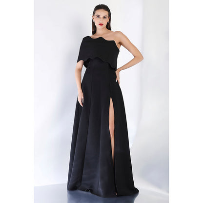 Ozeqo Black Solid Maxi Dress and Wrap