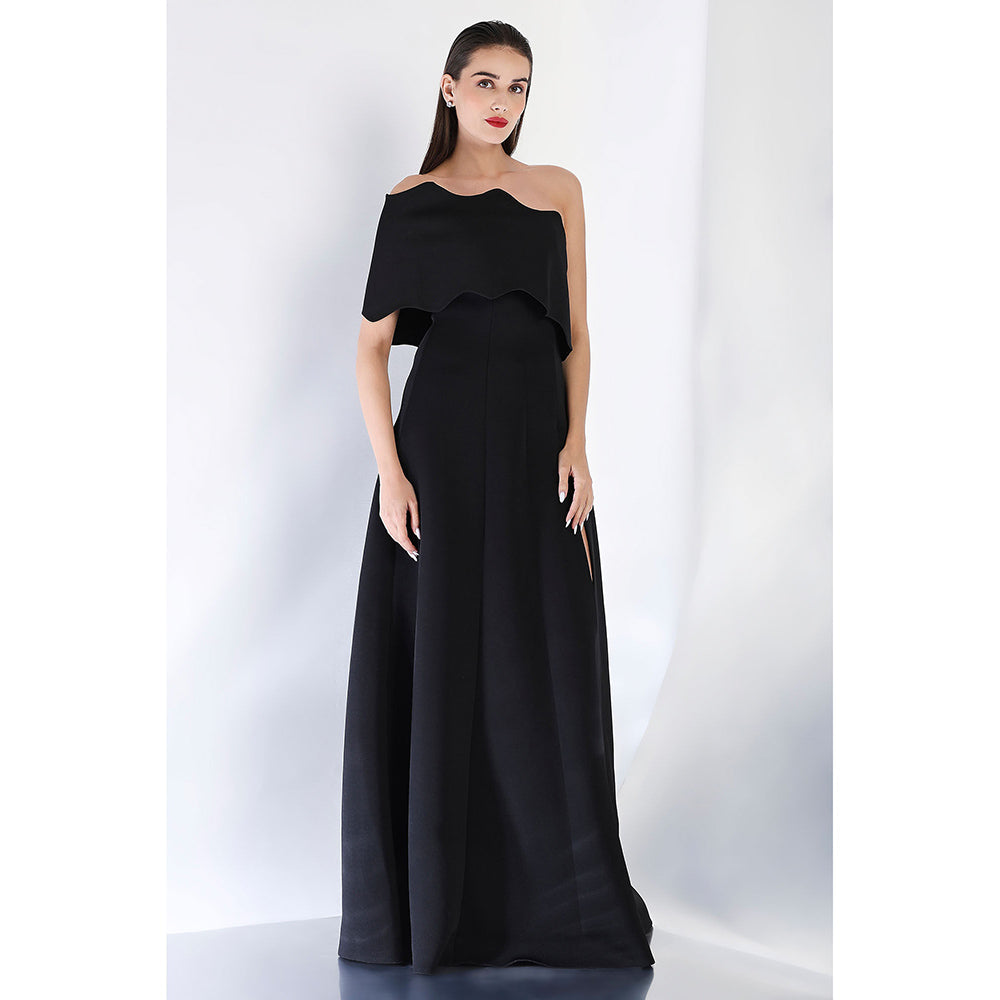 Ozeqo Black Solid Maxi Dress and Wrap