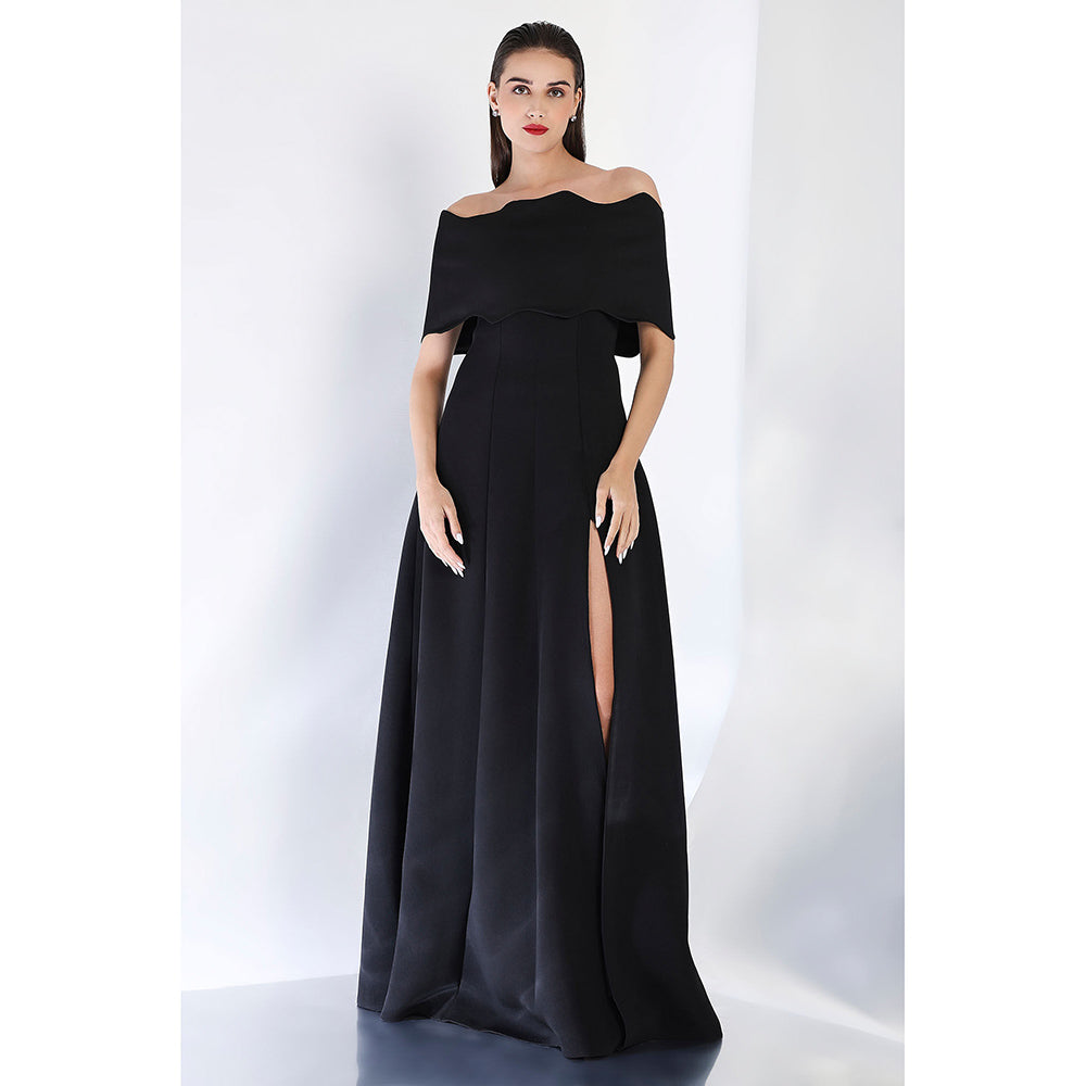 Ozeqo Black Solid Maxi Dress and Wrap