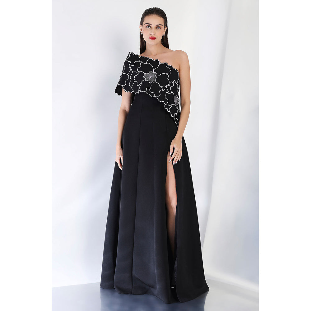 Ozeqo Black Embroidered Maxi Dress and Wrap