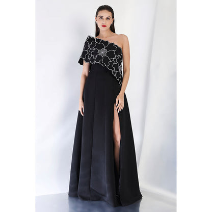 Ozeqo Black Embroidered Maxi Dress and Wrap