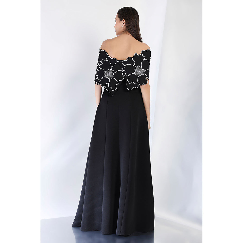 Ozeqo Black Embroidered Maxi Dress and Wrap