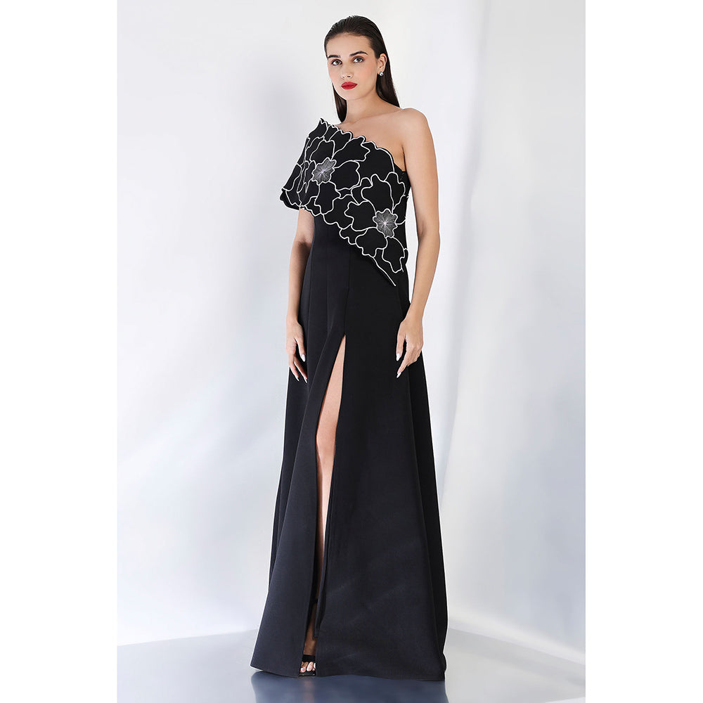 Ozeqo Black Embroidered Maxi Dress and Wrap