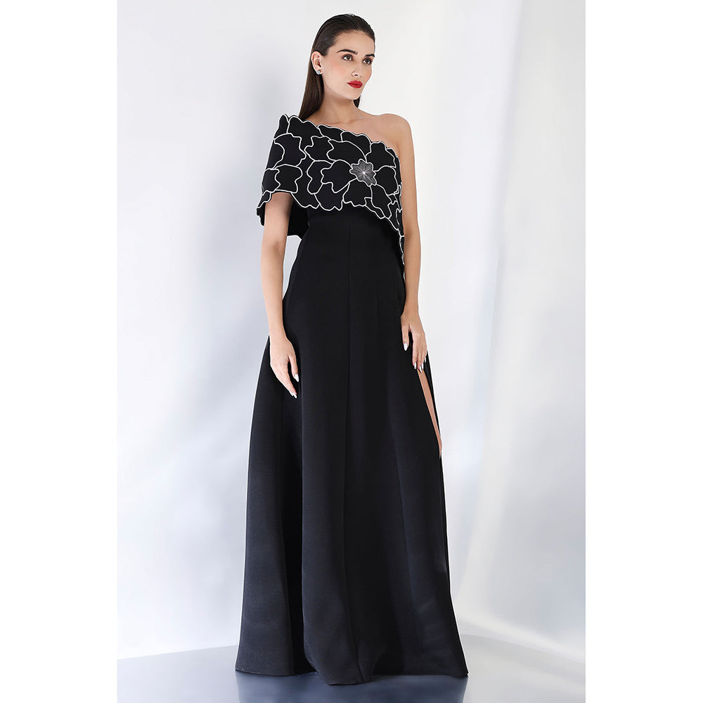 Ozeqo Black Embroidered Maxi Dress and Wrap
