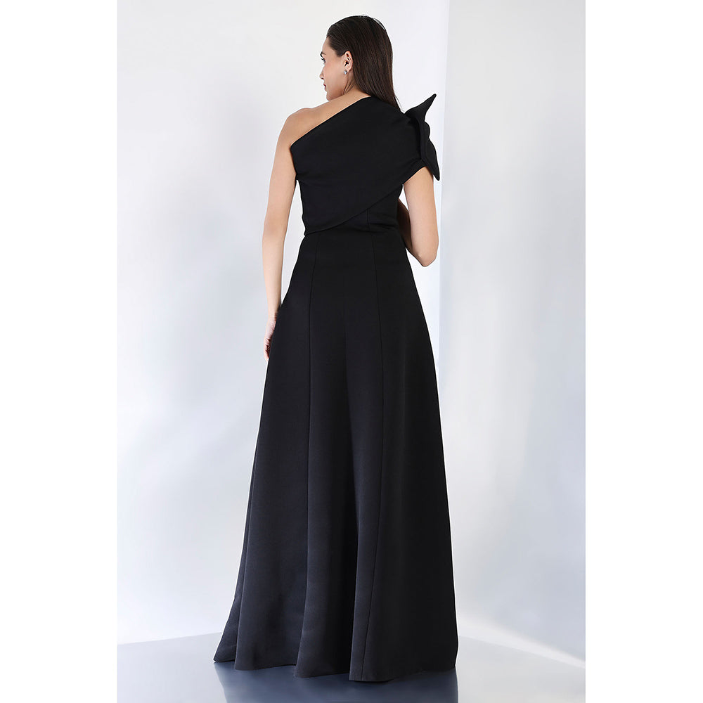 Ozeqo Black Blow Solid Maxi Dress and Wrap