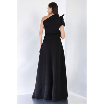 Ozeqo Black Blow Solid Maxi Dress and Wrap