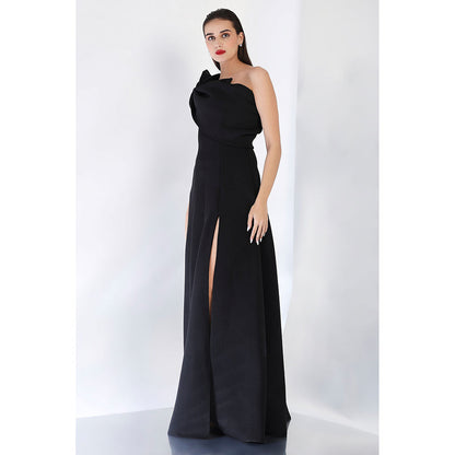 Ozeqo Black Blow Solid Maxi Dress and Wrap