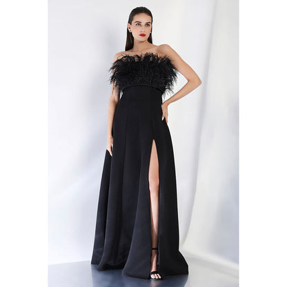 Ozeqo Black Solid Fur Maxi Dress and Wrap