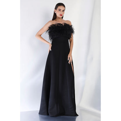 Ozeqo Black Solid Fur Maxi Dress and Wrap