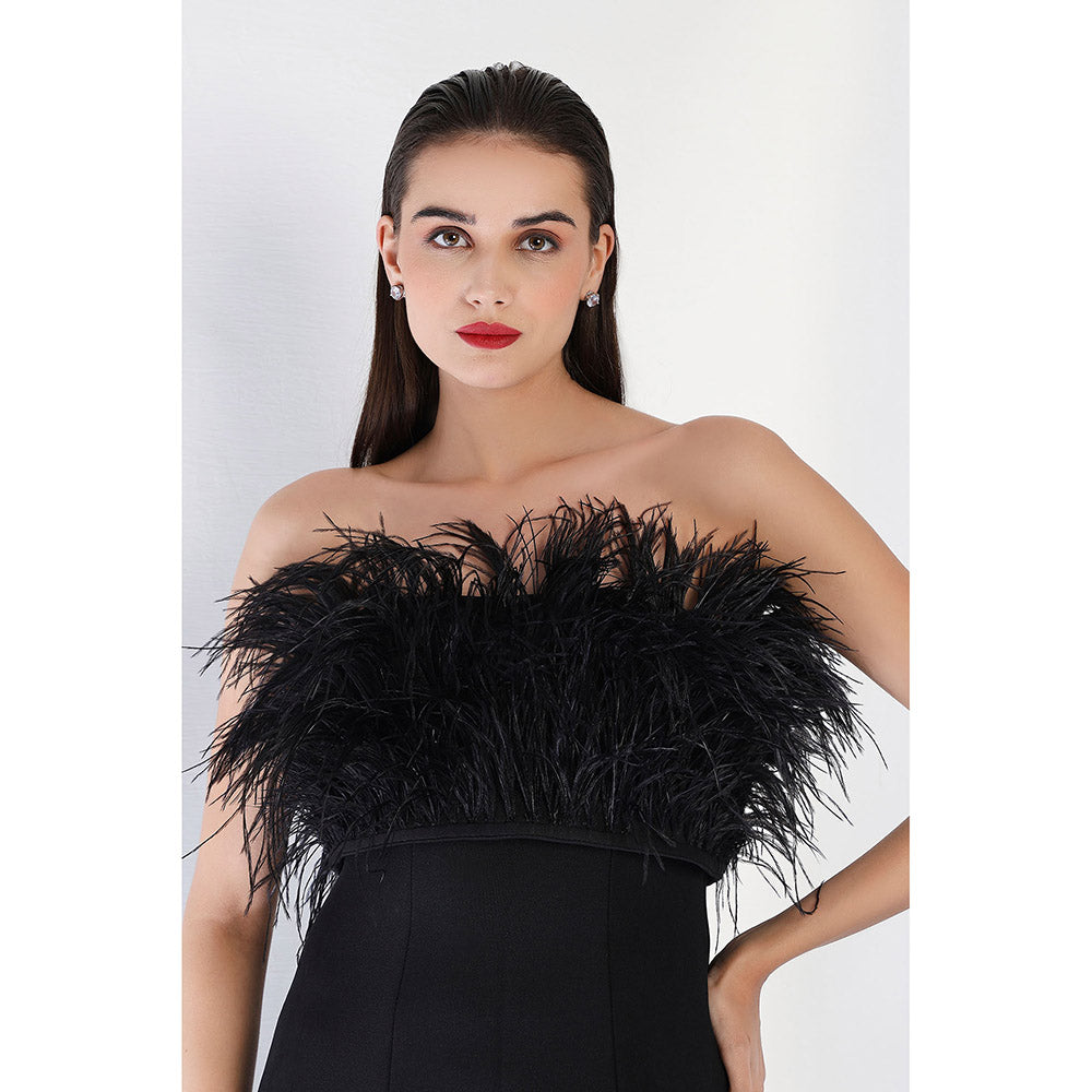 Ozeqo Black Solid Fur Maxi Dress and Wrap