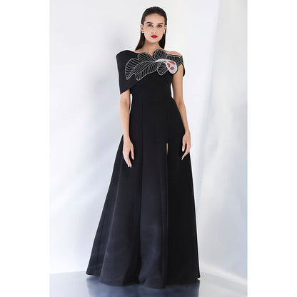Ozeqo Black Embroidered Maxi Dress and Wrap