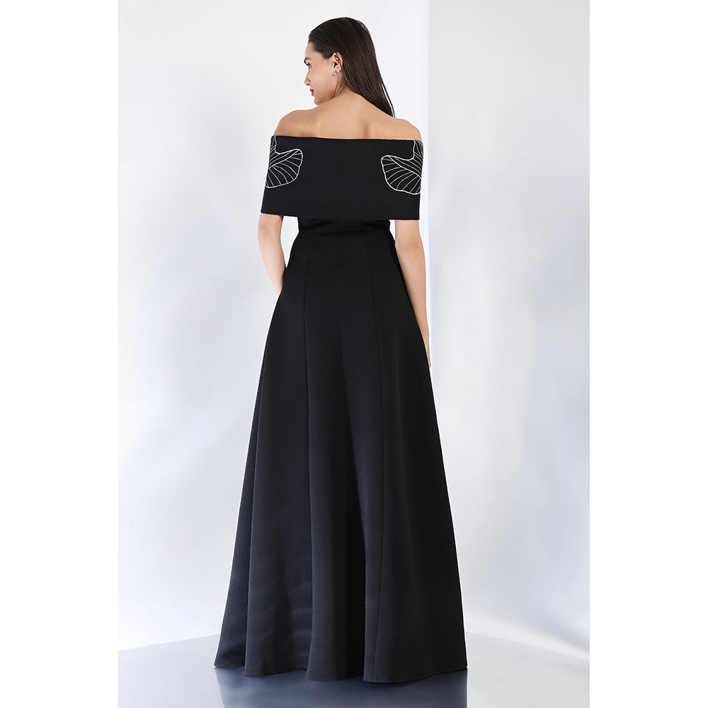 Ozeqo Black Embroidered Maxi Dress and Wrap