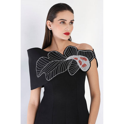 Ozeqo Black Embroidered Maxi Dress and Wrap