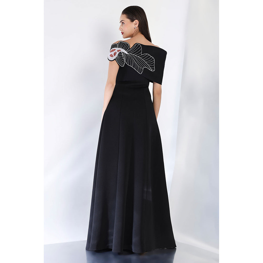 Ozeqo Black Embroidered Maxi Dress and Wrap