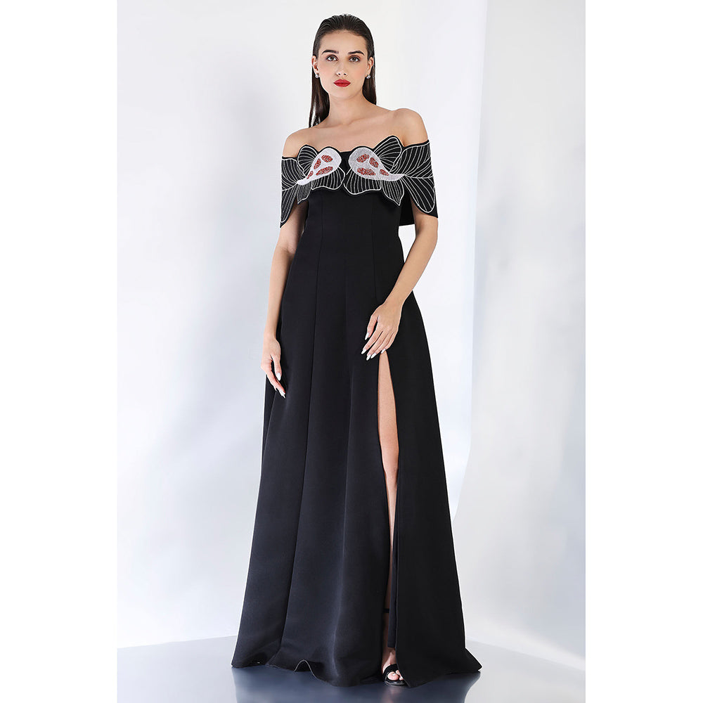 Ozeqo Black Embroidered Maxi Dress and Wrap