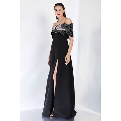 Ozeqo Black Embroidered Maxi Dress and Wrap