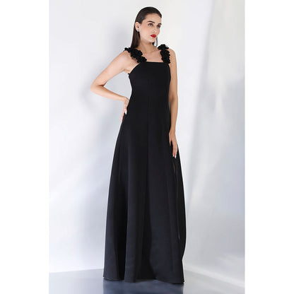 Ozeqo Black Solid Maxi Dress