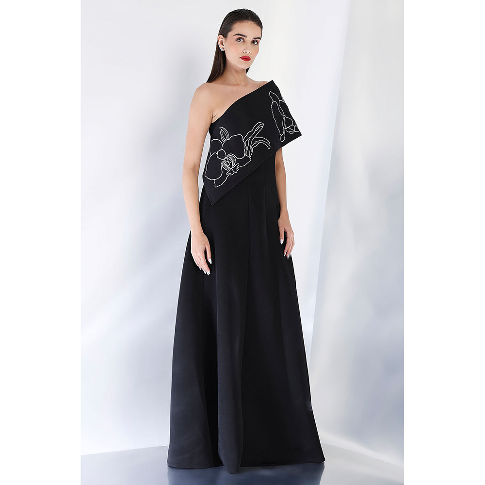 Ozeqo Black Embroidered Maxi Dress and Wrap