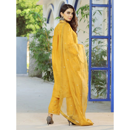 Pairaahan Zoella Silk. Mustard Hand Embroidered Kurta (Set of 3)