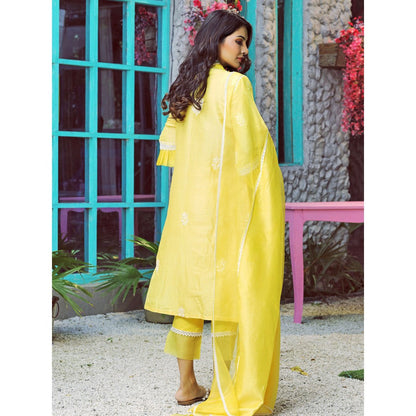 Pairaahan Sorin Chanderi Silk Hand Embroidered Yellow (Set of 3)