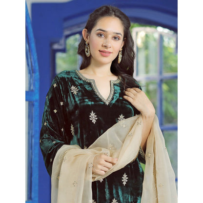 Pairaahan Naaz Velvet Embroidered Kurta (Set of 3)