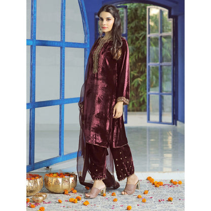 Pairaahan Lyna Velvet Embroidered Kurta (Set of 3)