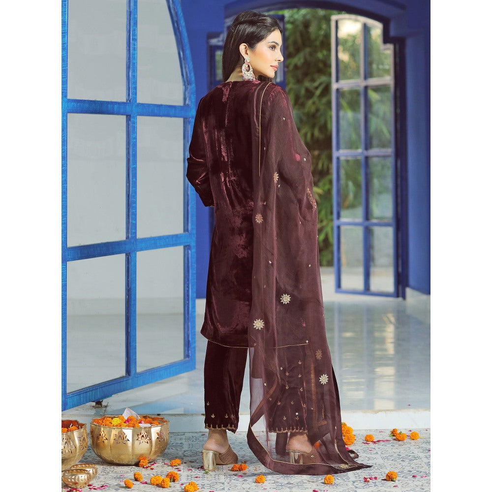 Pairaahan Lyna Velvet Embroidered Kurta (Set of 3)