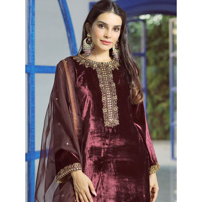 Pairaahan Lyna Velvet Embroidered Kurta (Set of 3)