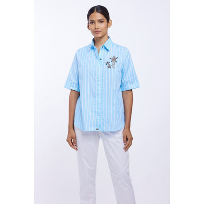 Pallavi Swadi Blue Stripe Star Fringe Shirt