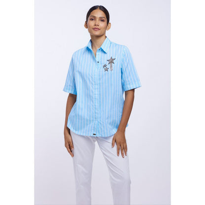 Pallavi Swadi Blue Stripe Star Fringe Shirt