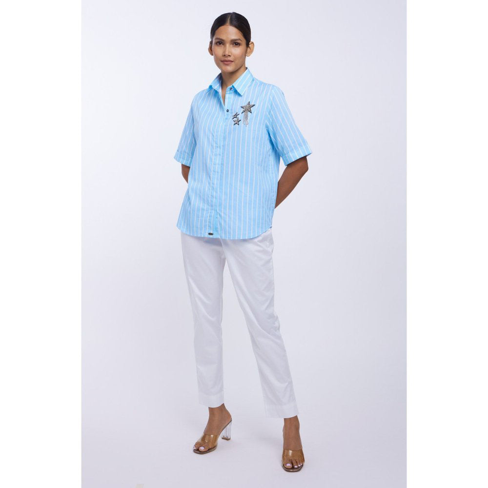 Pallavi Swadi Blue Stripe Star Fringe Shirt
