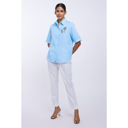 Pallavi Swadi Blue Stripe Star Fringe Shirt