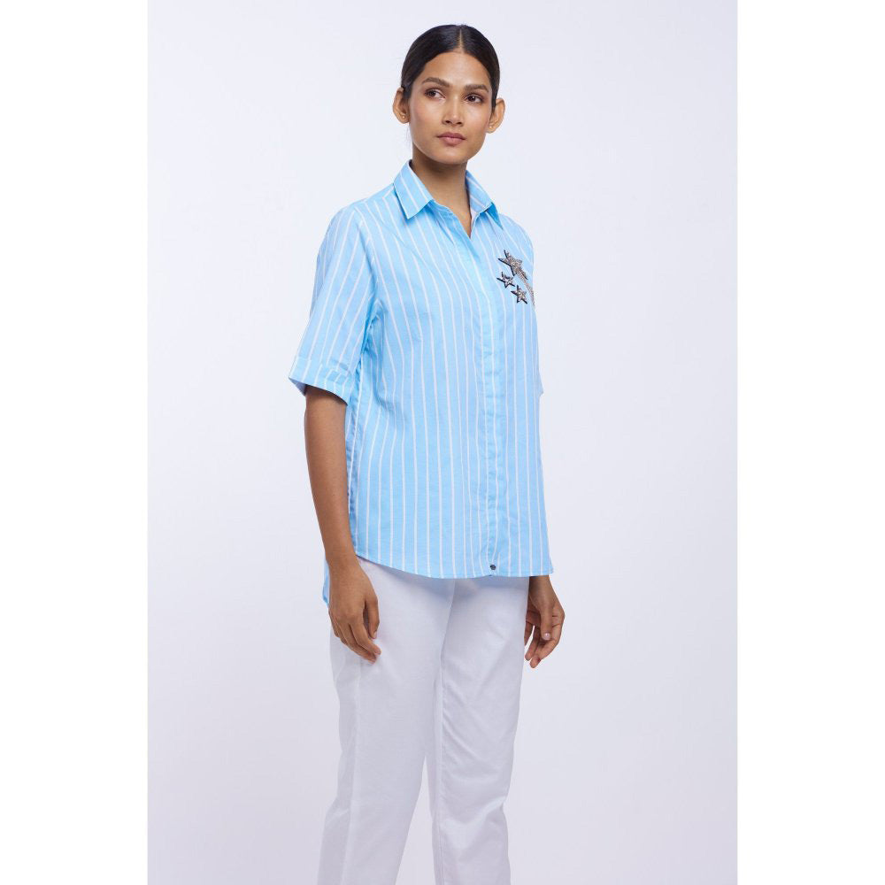 Pallavi Swadi Blue Stripe Star Fringe Shirt