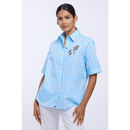 Pallavi Swadi Blue Stripe Star Fringe Shirt