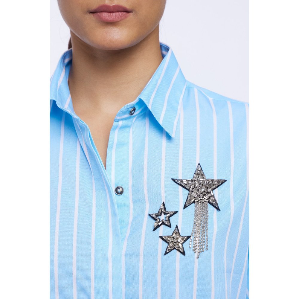 Pallavi Swadi Blue Stripe Star Fringe Shirt