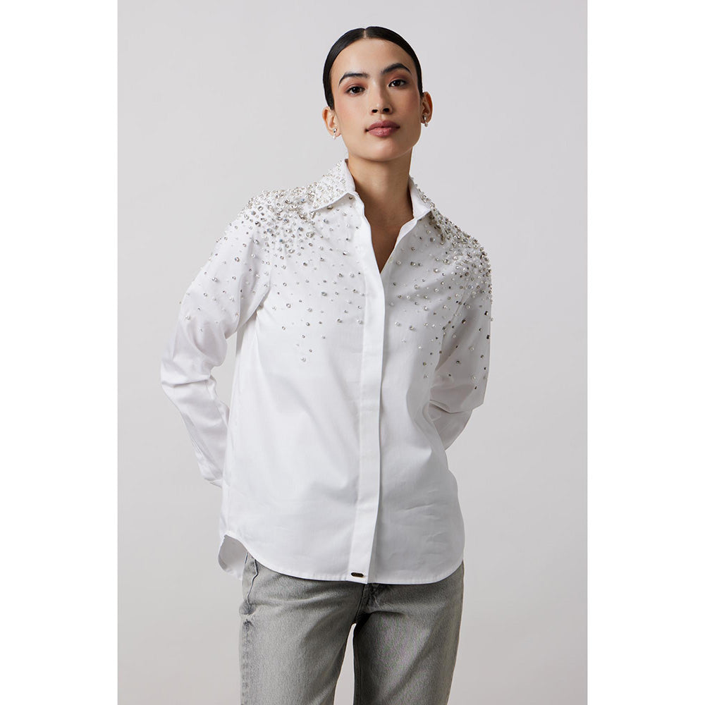 Pallavi Swadi White Encrusted Pearl Swarovski Shirt
