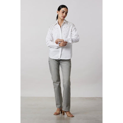 Pallavi Swadi White Encrusted Pearl Swarovski Shirt
