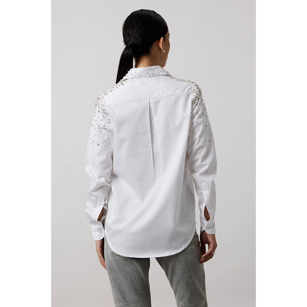 Pallavi Swadi White Encrusted Pearl Swarovski Shirt