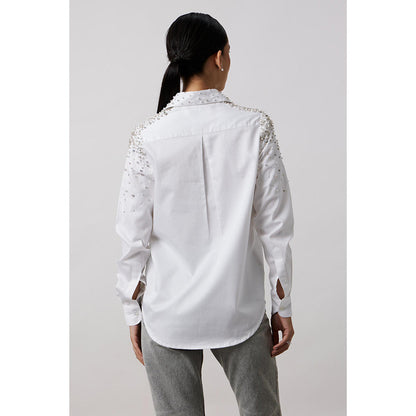 Pallavi Swadi White Encrusted Pearl Swarovski Shirt