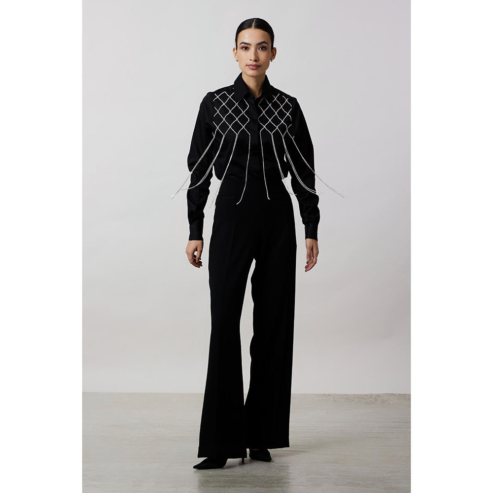 Pallavi Swadi Black Fringe Swarovski Shirt
