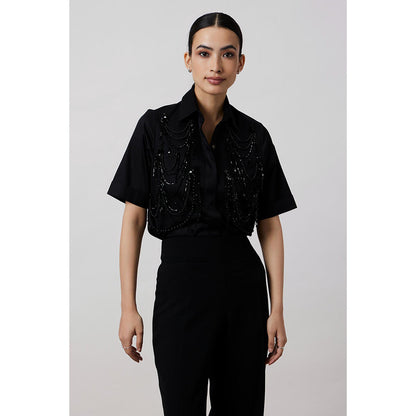 Pallavi Swadi Black Fringe Pannel Shirt