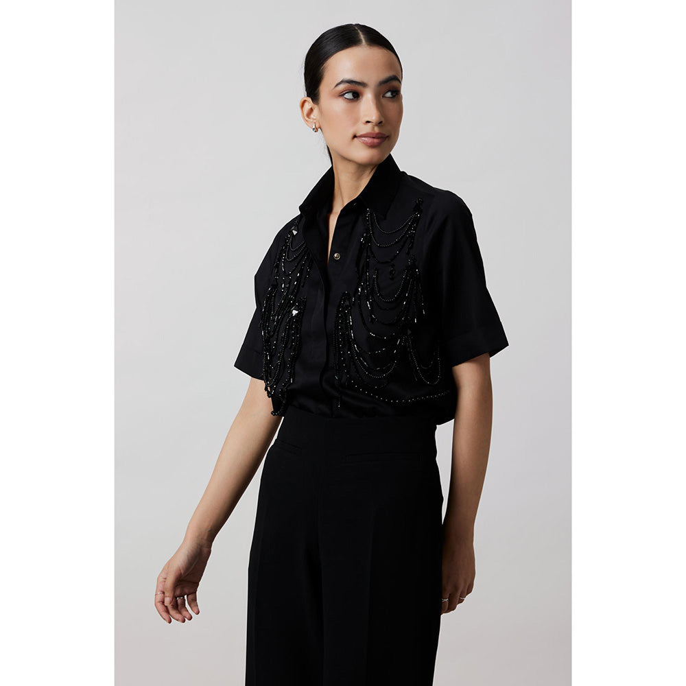 Pallavi Swadi Black Fringe Pannel Shirt